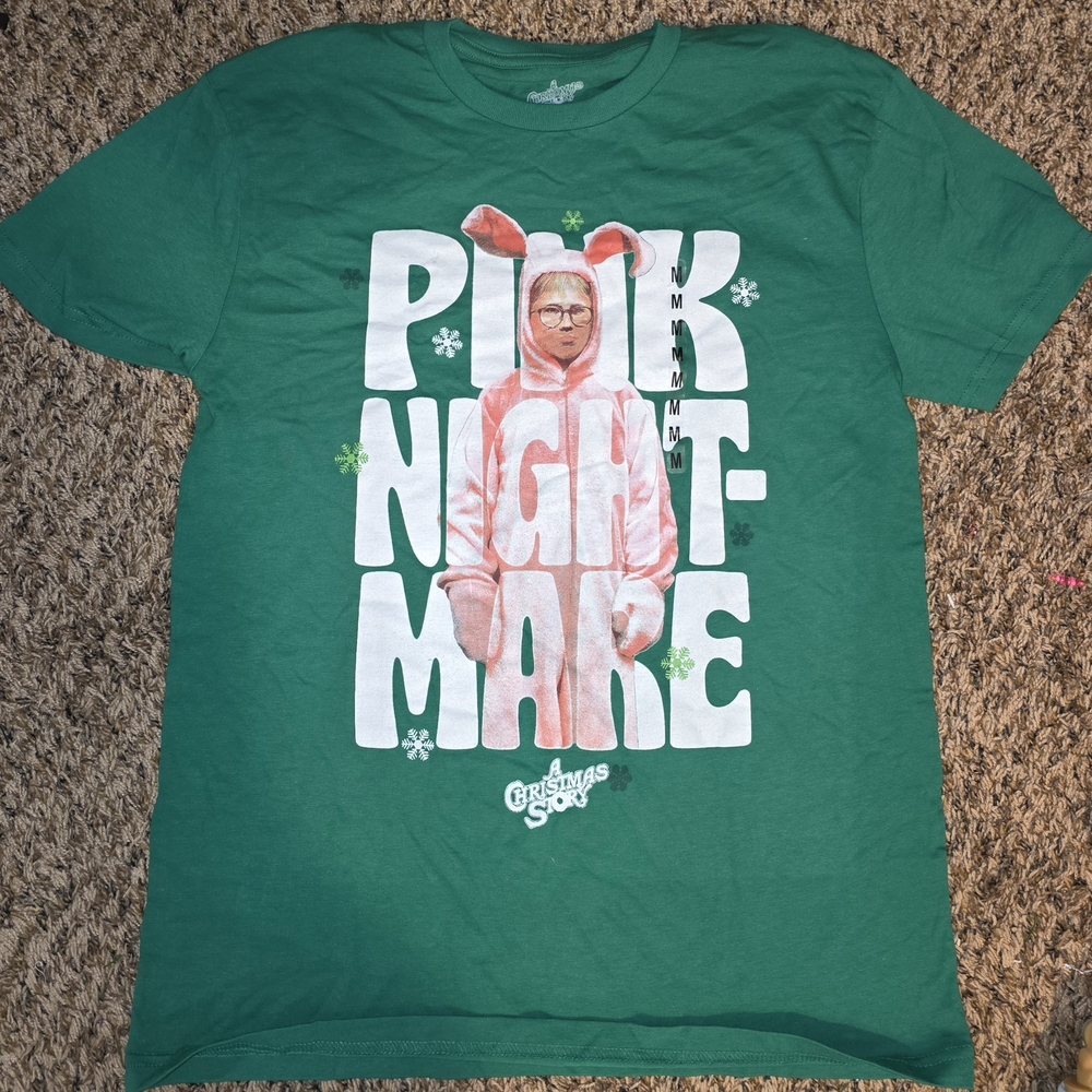 A CHRISTMAS STORY - Green Graphic T-Shirt with Pink Nightmare Design